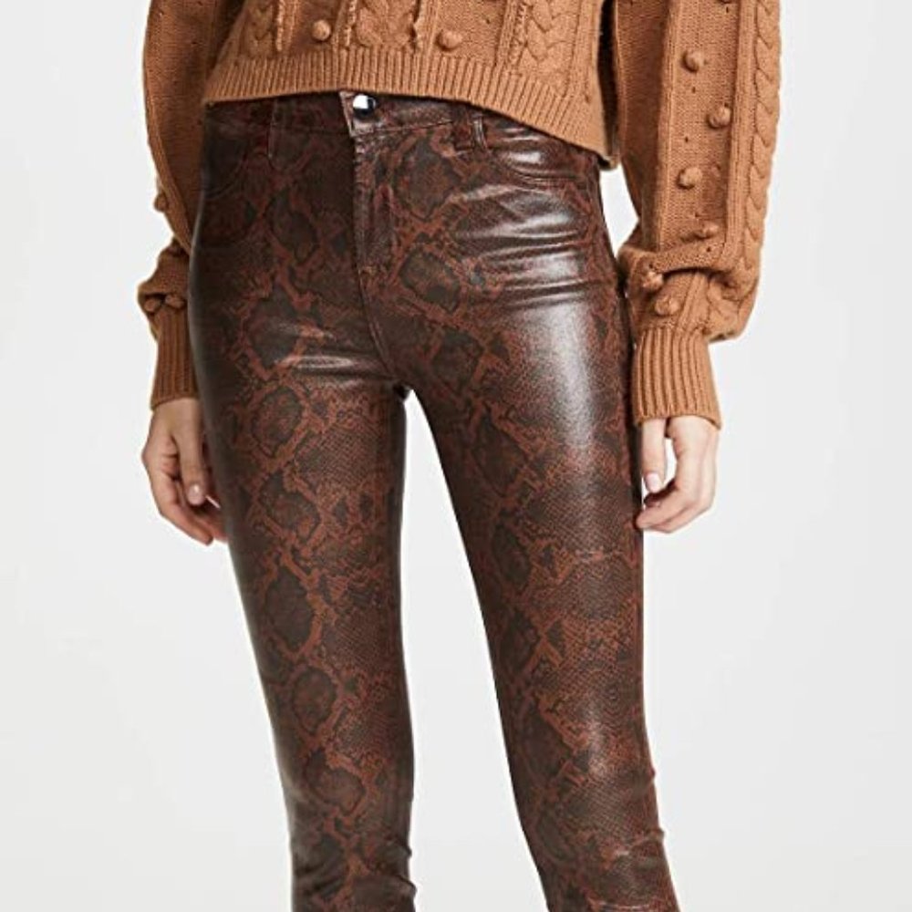 J Brand Alana High Rise Crop Skinny Dark Eclair Coated Boa Jeans Brown Tan